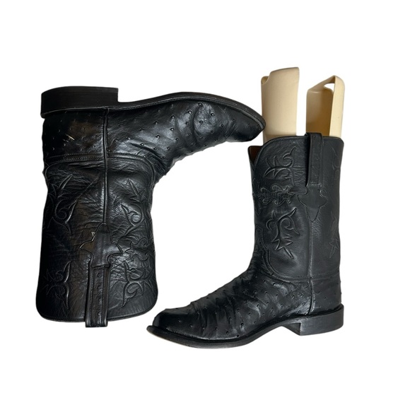 Lucchese Men's ostrich Leather men brown boots size 10.5, pre-owned - Picture 6 of 16